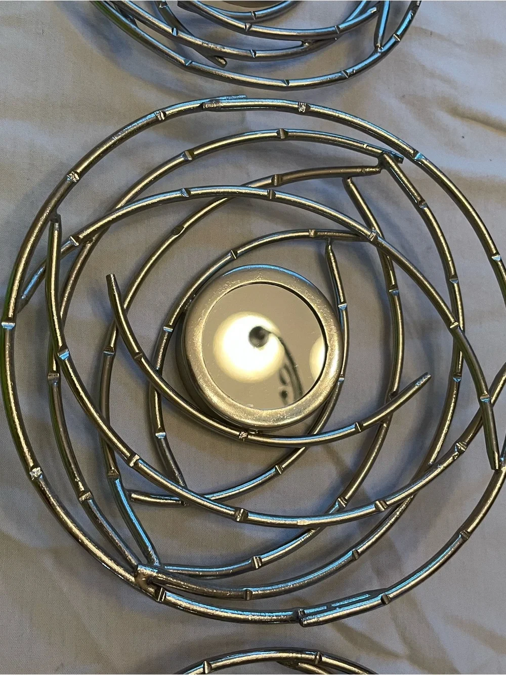Silver Spiral Metal Wall Decor Mirror 3 Piece Set- Modern Home Accent